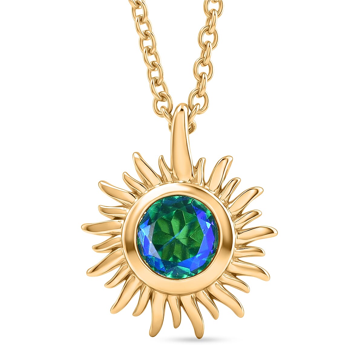 D'Joy - Peacock Triplet Quartz Sunburst Pendant in Yellow Gold Plated Sterling Silver with Chain (Size 20) 4468344 0