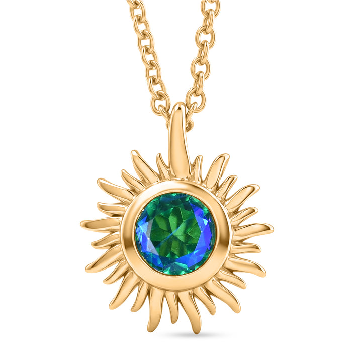 D'Joy - Peacock Triplet Quartz Sunburst Pendant in Yellow Gold Plated Sterling Silver with Chain (Size 20) 4468344 1