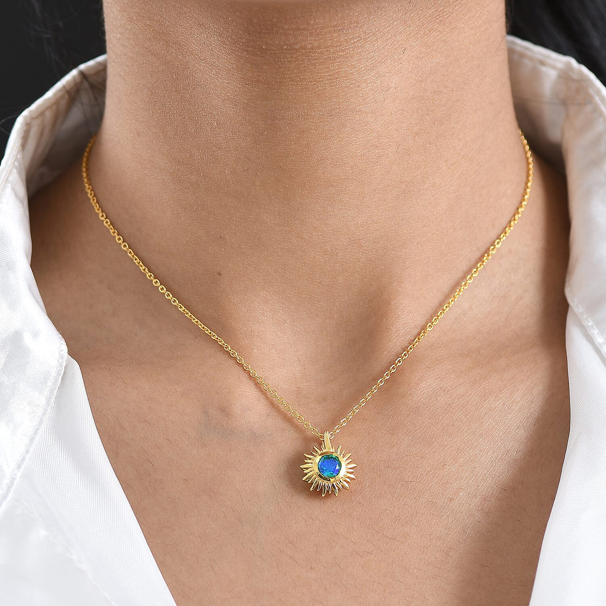 D'Joy - Peacock Triplet Quartz Sunburst Pendant in Yellow Gold Plated Sterling Silver with Chain (Size 20) 4468344 2