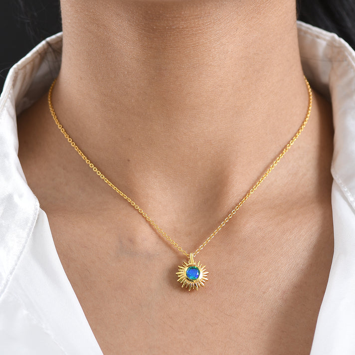 D'Joy - Peacock Triplet Quartz Sunburst Pendant in Yellow Gold Plated Sterling Silver with Chain (Size 20) 4468344 2