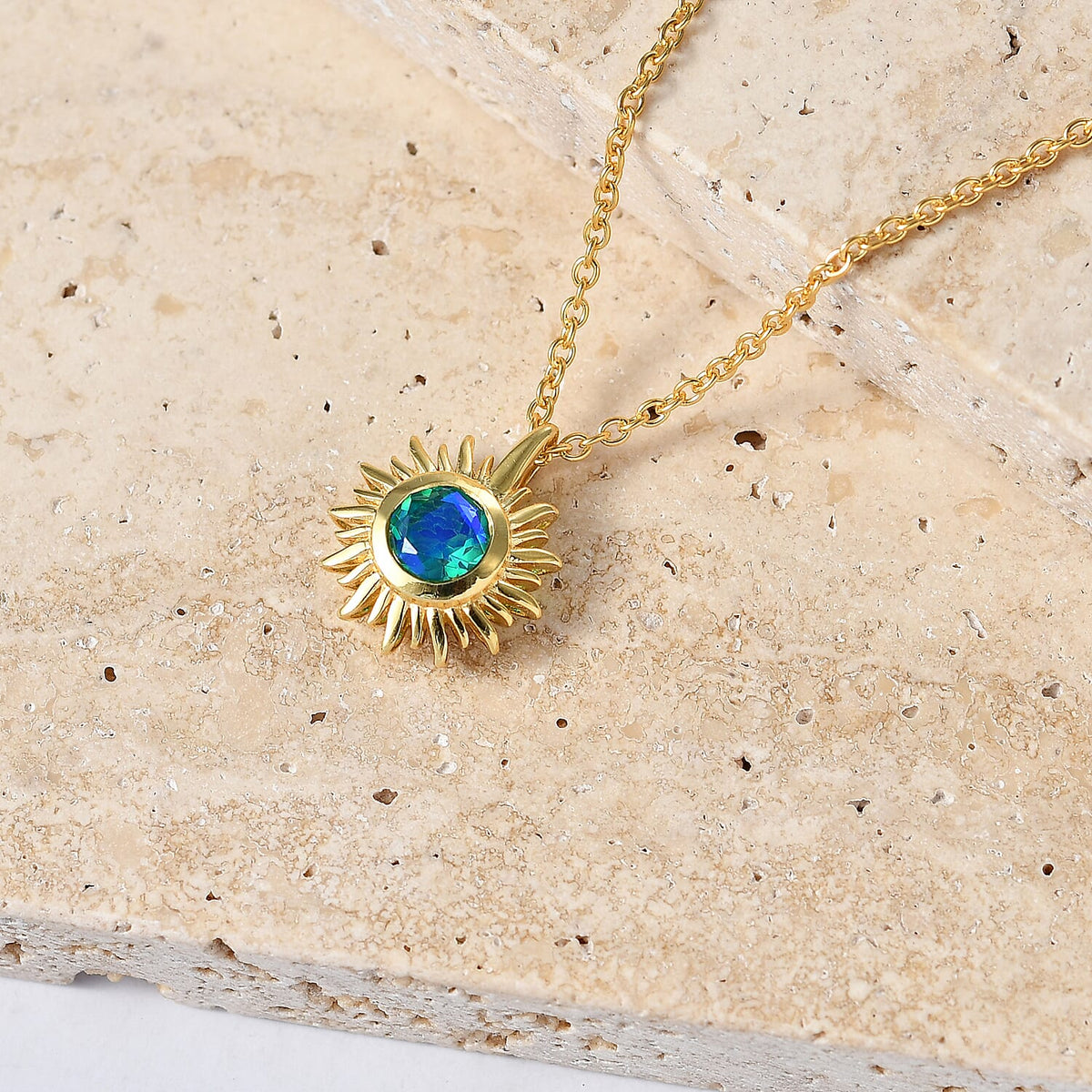 D'Joy - Peacock Triplet Quartz Sunburst Pendant in Yellow Gold Plated Sterling Silver with Chain (Size 20) 4468344 3