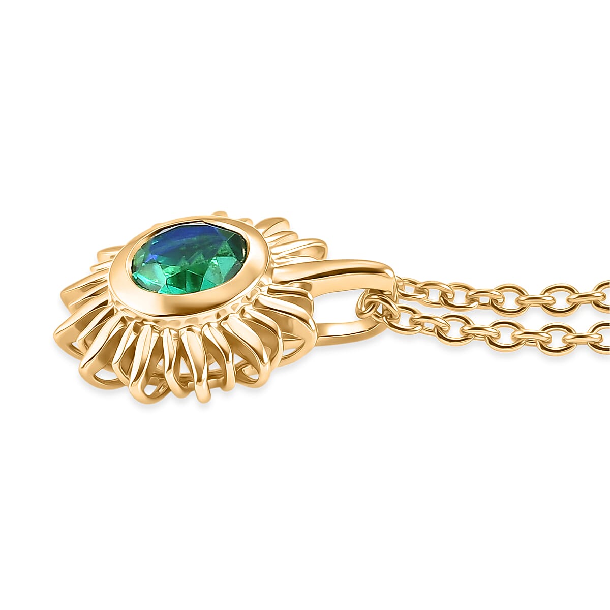 D'Joy - Peacock Triplet Quartz Sunburst Pendant in Yellow Gold Plated Sterling Silver with Chain (Size 20) 4468344 4