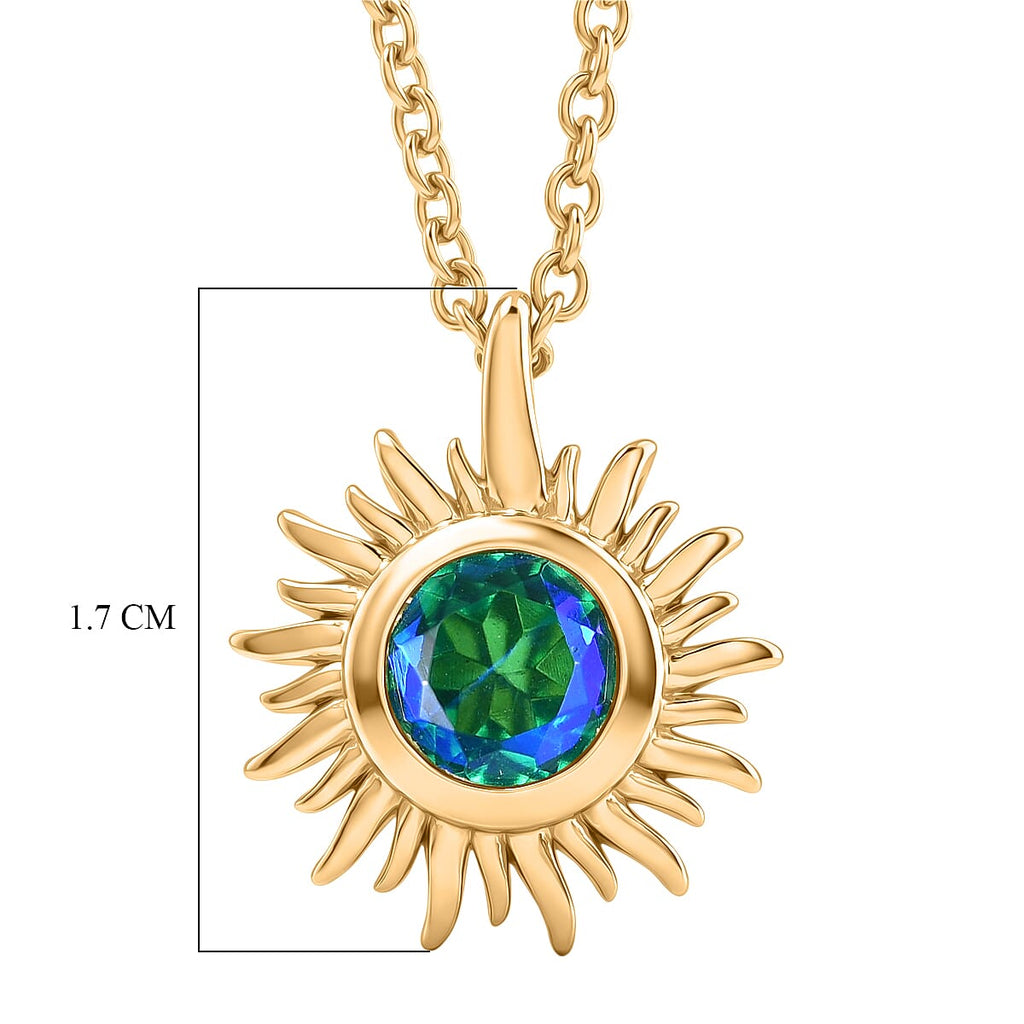 D'Joy - Peacock Triplet Quartz Sunburst Pendant in Yellow Gold Plated Sterling Silver with Chain (Size 20)_4468344_5