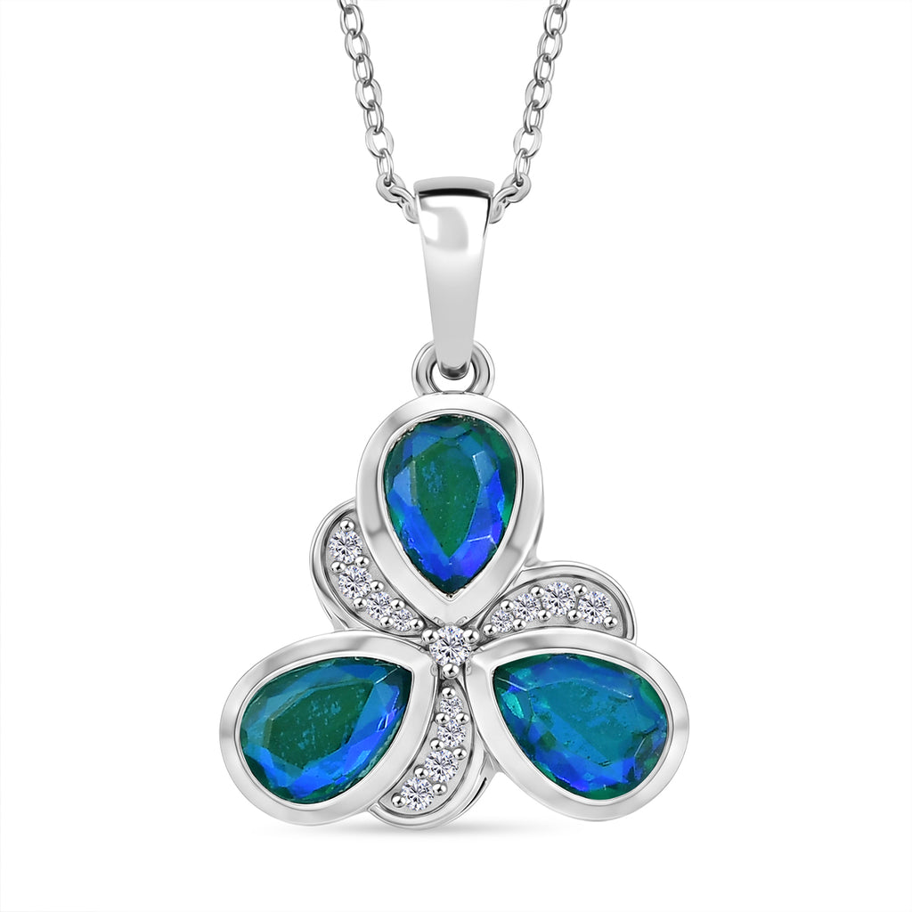D'Joy - Peacock Triplet Quartz & White Zircon Pendant with Chain (Size 20) in Platinum Overlay Sterling Silver 2.45 Ct._4468345