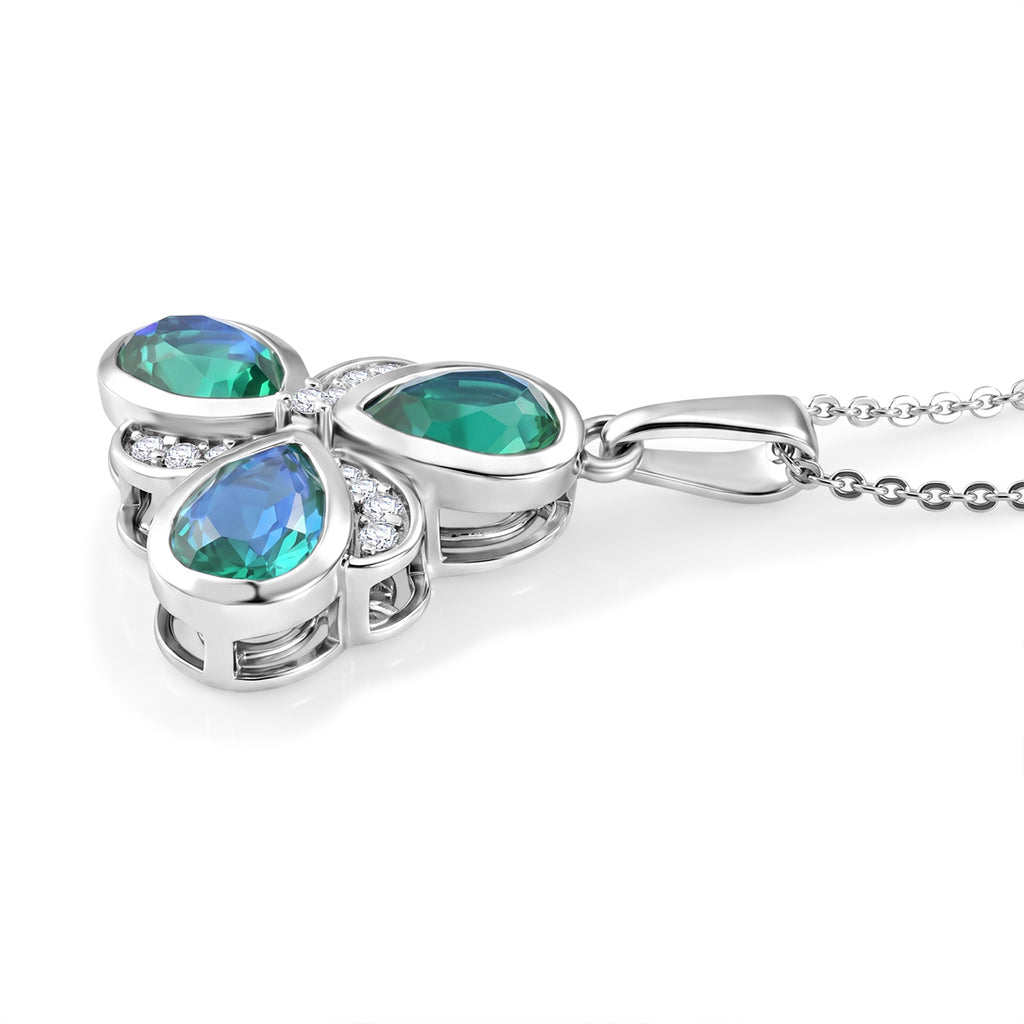 D'Joy - Peacock Triplet Quartz & White Zircon Pendant with Chain (Size 20) in Platinum Overlay Sterling Silver 2.45 Ct._4468345_3