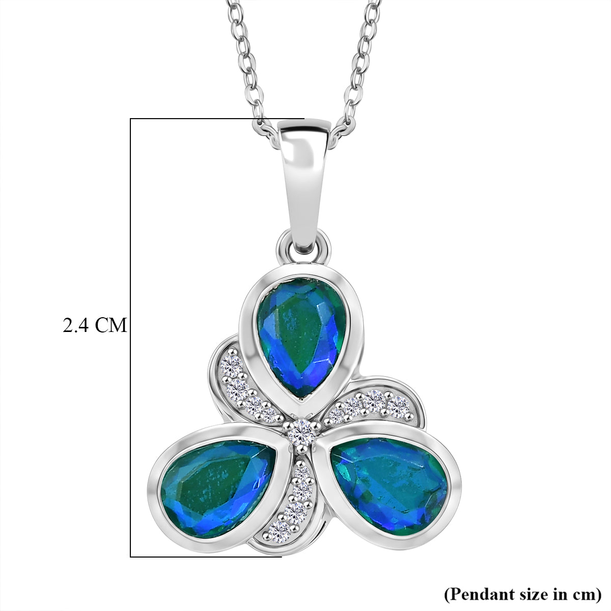 D'Joy - Peacock Triplet Quartz &amp; White Zircon Pendant with Chain (Size 20) in Platinum Overlay Sterling Silver 2.45 Ct. V32514029 6