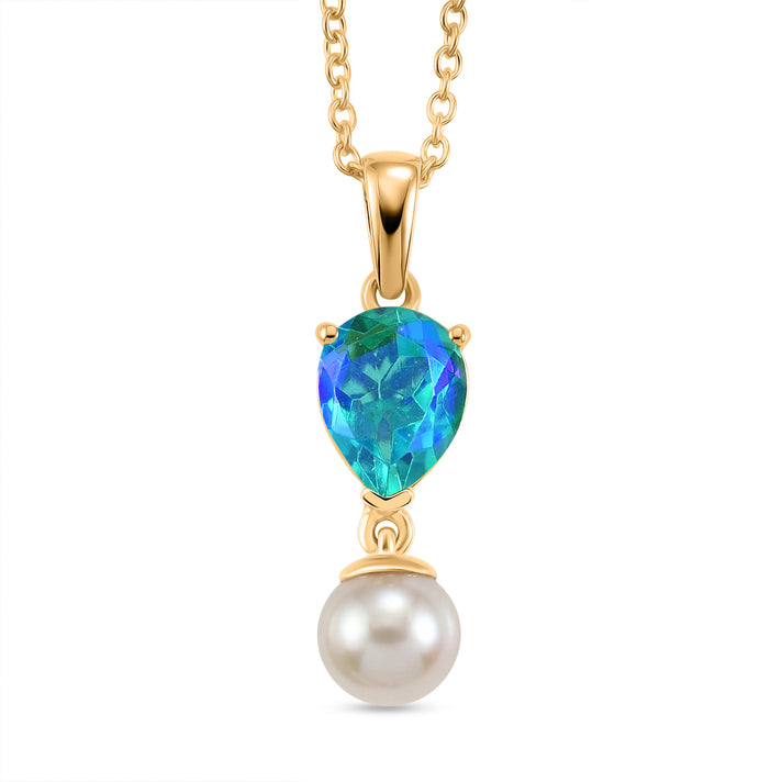D'Joy - Peacock Triplet Quartz &amp; Fresh Water Pearl Pendant in Yellow Gold Plated Sterling Silver with Chain (Size 20) 5.20 Ct. 4468348 1