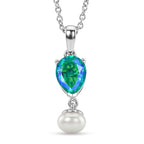D'Joy - Peacock Triplet Quartz & Fresh Water Pearl Pendant in Platinum Overlay with Chain (Size 20) 5.20 Ct._4468349