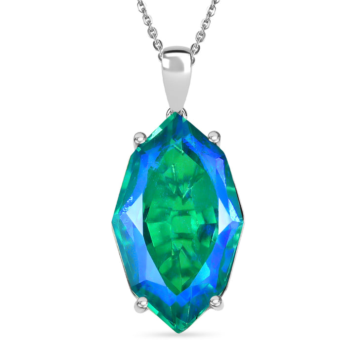 D'Joy - Peacock Triplet Quartz Pendant with Chain (Size 20) in Rhodium Overlay Sterling Silver 21.67 Ct. 4468350 1
