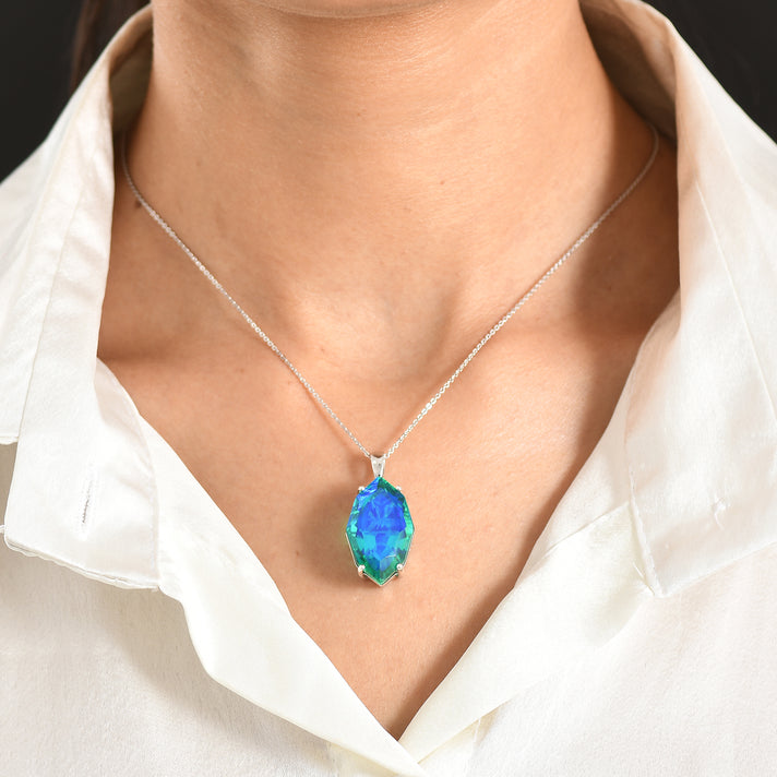 D'Joy - Peacock Triplet Quartz Pendant with Chain (Size 20) in Rhodium Overlay Sterling Silver 21.67 Ct. 4468350 2