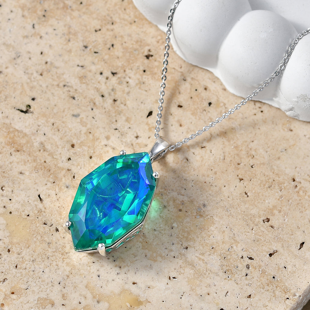D'Joy - Peacock Triplet Quartz Pendant with Chain (Size 20) in Rhodium Overlay Sterling Silver 21.67 Ct._4468350_2