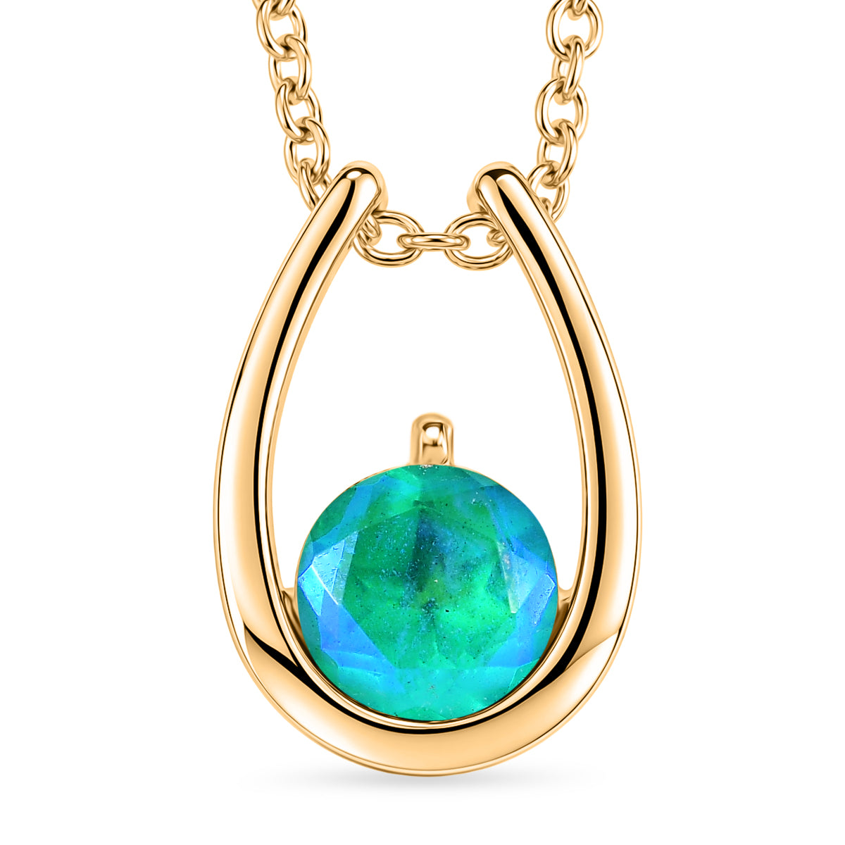 D'Joy - Peacock Triplet Quartz Solitaire Pendant in Yellow Gold Plated Sterling Silver with Chain (Size 20) 1.50 Ct. 4468466 0