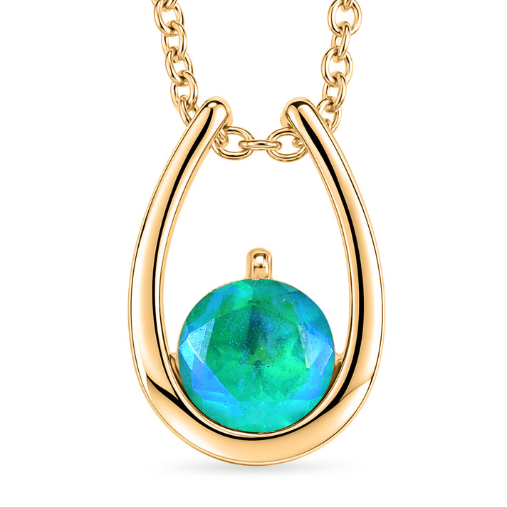 D'Joy - Peacock Triplet Quartz Solitaire Pendant in Yellow Gold Plated Sterling Silver with Chain (Size 20) 1.50 Ct. 4468466 1