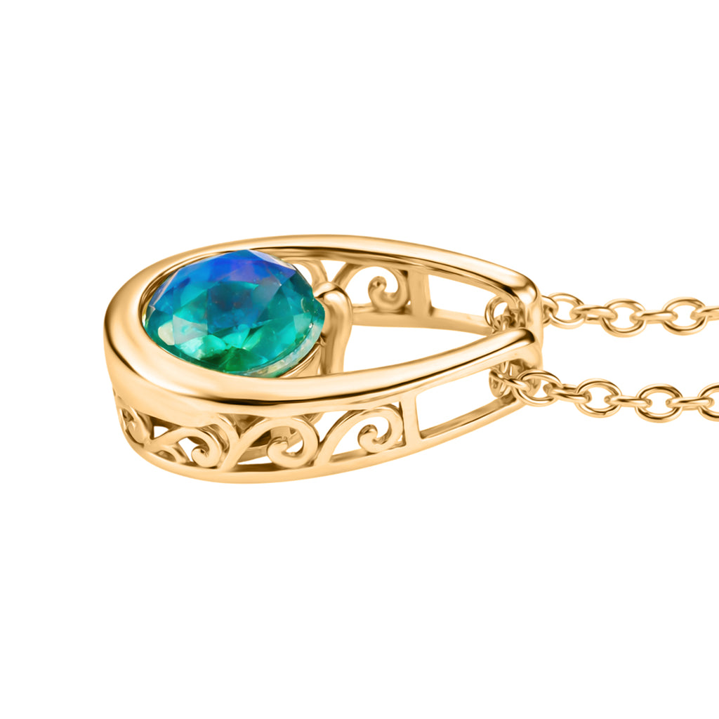 D'Joy - Peacock Triplet Quartz Solitaire Pendant in Yellow Gold Plated Sterling Silver with Chain (Size 20) 1.50 Ct._4468466_3