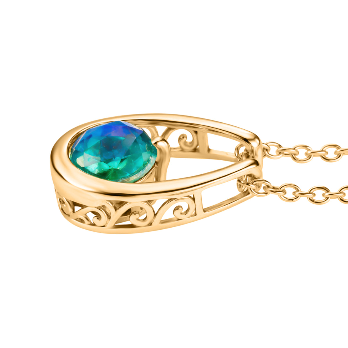 D'Joy - Peacock Triplet Quartz Solitaire Pendant in Yellow Gold Plated Sterling Silver with Chain (Size 20) 1.50 Ct. 4468466 4