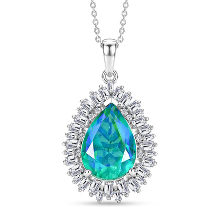 D'Joy - Peacock Triplet Quartz &amp; Moissanite Halo Pendant with Chain (Size 20) in Rhodium Overlay Sterling Silver 6.60 Ct. 4468469 1