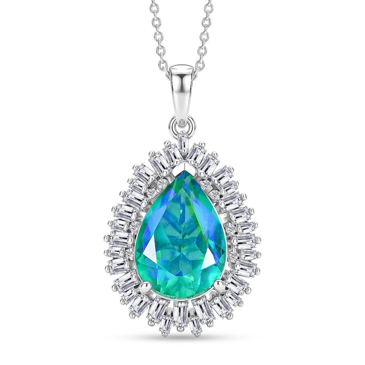 D'Joy - Peacock Triplet Quartz &amp; Moissanite Halo Pendant with Chain (Size 20) in Rhodium Overlay Sterling Silver 6.60 Ct. 4468469 1