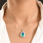 D'Joy - Peacock Triplet Quartz & Moissanite Halo Pendant with Chain (Size 20) in Rhodium Overlay Sterling Silver 6.60 Ct._4468469_1