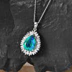 D'Joy - Peacock Triplet Quartz & Moissanite Halo Pendant with Chain (Size 20) in Rhodium Overlay Sterling Silver 6.60 Ct._4468469_2