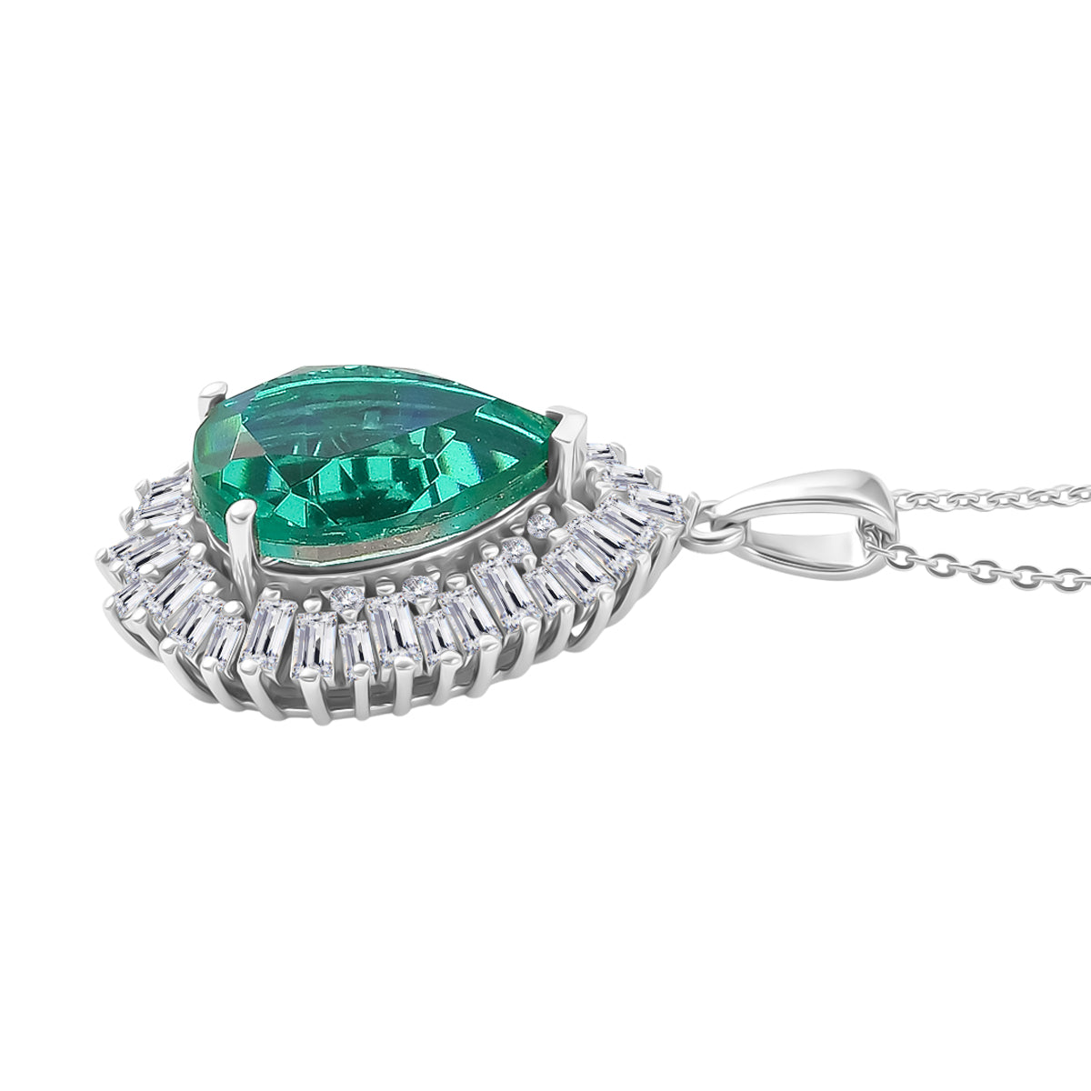 D'Joy - Peacock Triplet Quartz &amp; Moissanite Halo Pendant with Chain (Size 20) in Rhodium Overlay Sterling Silver 6.60 Ct. V32524300 4