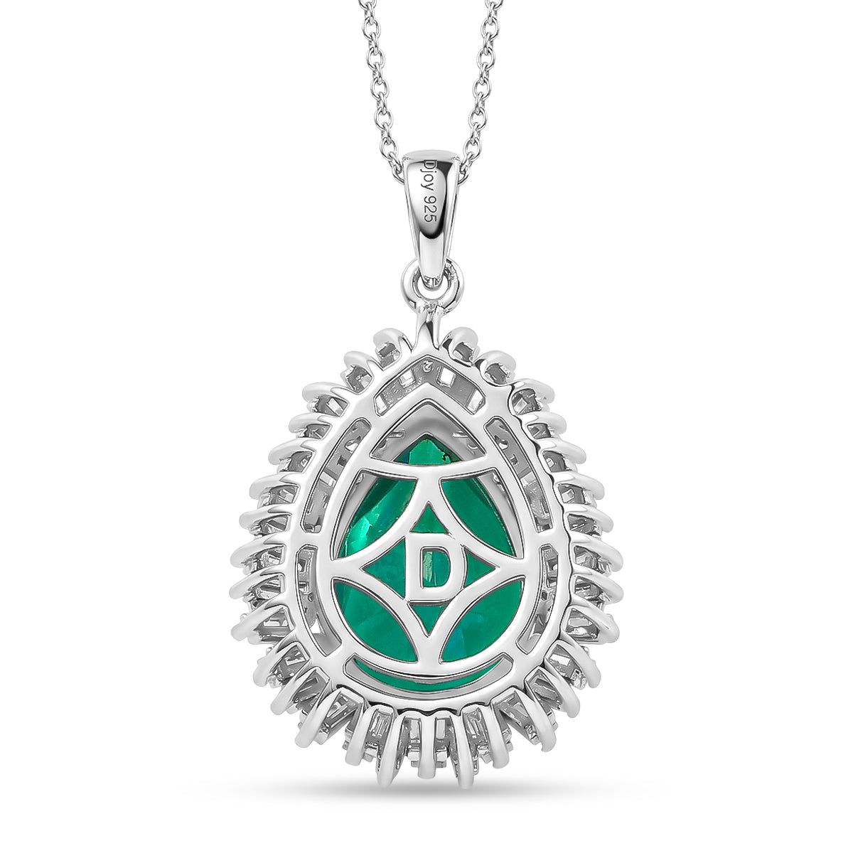 D'Joy - Peacock Triplet Quartz &amp; Moissanite Halo Pendant with Chain (Size 20) in Rhodium Overlay Sterling Silver 6.60 Ct. V32524300 5