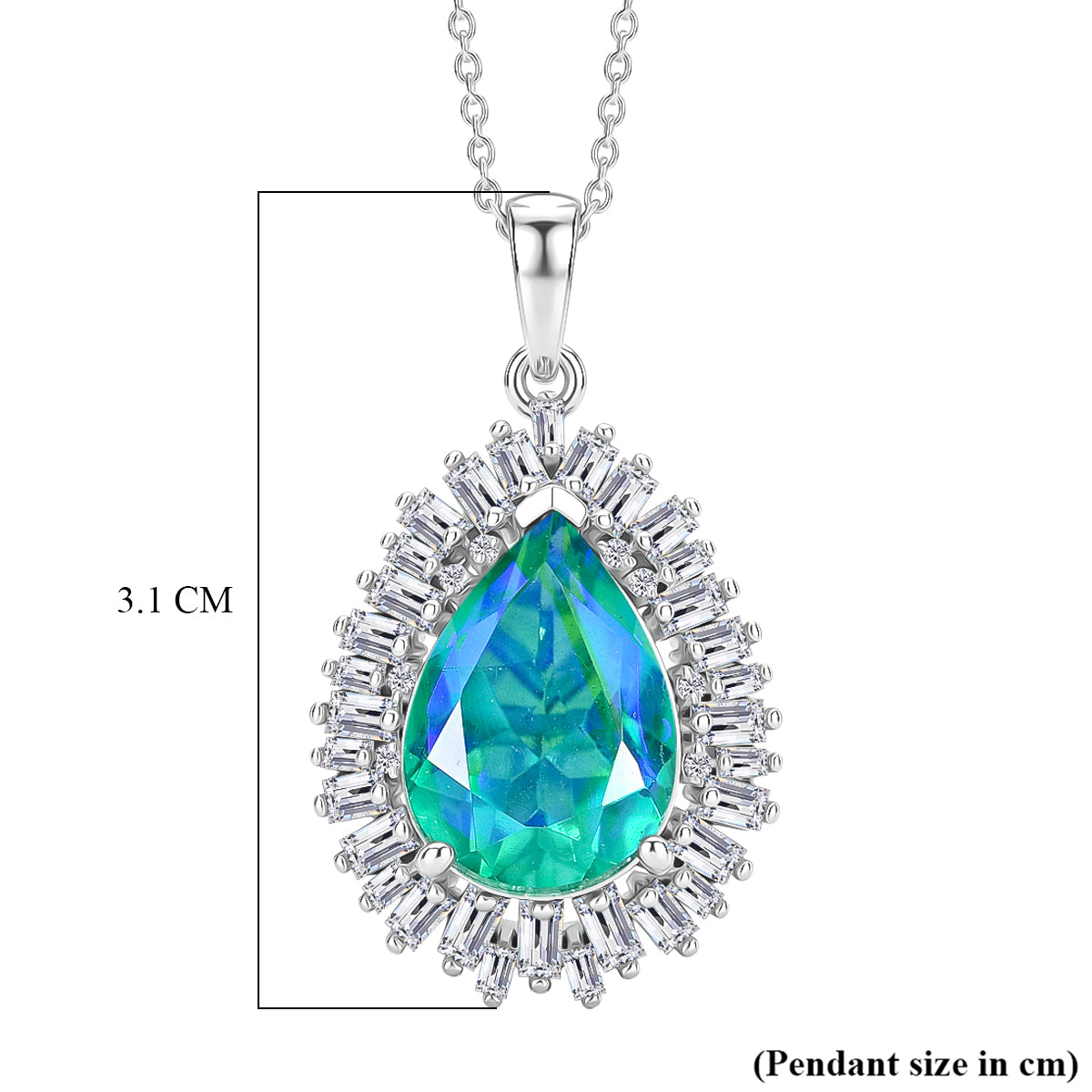 D'Joy - Peacock Triplet Quartz &amp; Moissanite Halo Pendant with Chain (Size 20) in Rhodium Overlay Sterling Silver 6.60 Ct. V32524300 7