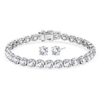 TJC EXLCLUSIVE - Set of 2 - D'Joy Moissanite Solitaire Stud Push Post Earring & Bracelet (Size - 7) in Rhodium Overlay Sterling Silver 22.80 Ct, Silver Wt. 10.47 Gms_4468754