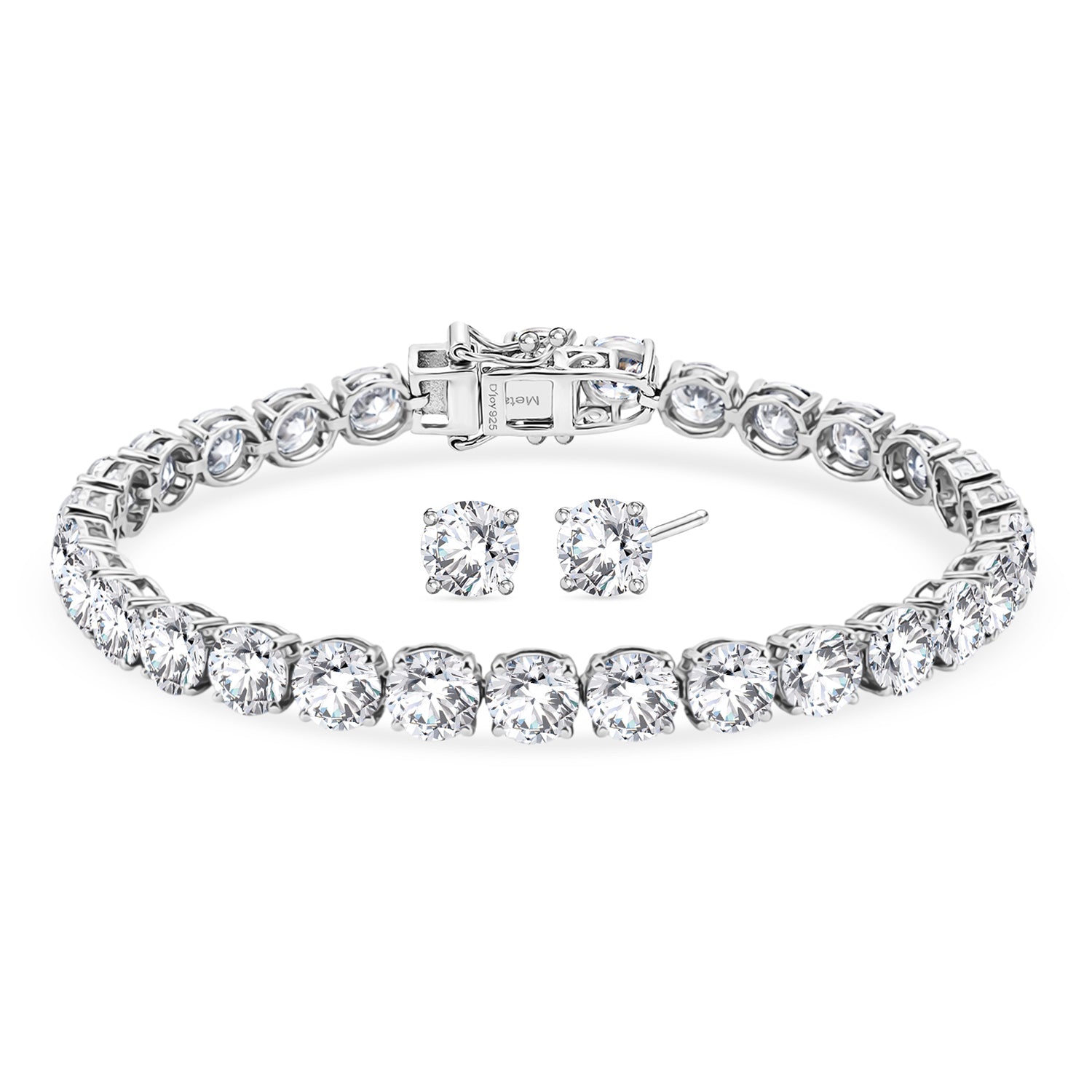 TJC EXLCLUSIVE - Set of 2 - D'Joy Moissanite Solitaire Stud Push Post Earring &amp; Bracelet (Size - 7) in Rhodium Overlay Sterling Silver 22.80 Ct, Silver Wt. 10.47 Gms 4468754 0