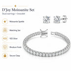 TJC EXLCLUSIVE - Set of 2 - D'Joy Moissanite Solitaire Stud Push Post Earring & Bracelet (Size - 7) in Rhodium Overlay Sterling Silver 22.80 Ct, Silver Wt. 10.47 Gms_4468754_5