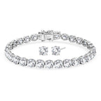 TJC EXLCLUSIVE - Set of 2 - D'Joy Moissanite Solitaire Stud Push Post Earring & Bracelet (Size - 8) within Rhodium Overlay Sterling Silver 25.93 Ct, Silver Wt. 11.36 Gms_4468756