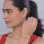TJC EXLCLUSIVE - Set of 2 - D'Joy Moissanite Solitaire Stud Push Post Earring & Bracelet (Size - 8) within Rhodium Overlay Sterling Silver 25.93 Ct, Silver Wt. 11.36 Gms_4468756_1