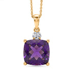 AAA African Amethyst & Lab Grown Diamond (SI/G-H) Pendant with Chain (Size 20) in 18K Vermeil Yellow Gold Plated Sterling Silver 5.12 Ct._4469195