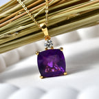 AAA African Amethyst & Lab Grown Diamond (SI/G-H) Pendant with Chain (Size 20) in 18K Vermeil Yellow Gold Plated Sterling Silver 5.12 Ct._4469195_2