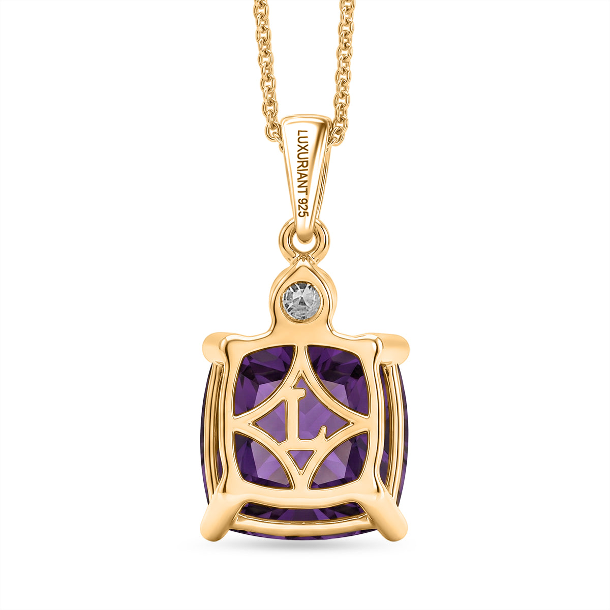 AAA African Amethyst &amp; Lab Grown Diamond (SI/G-H) Pendant with Chain (Size 20) in 18K Vermeil Yellow Gold Plated Sterling Silver 5.12 Ct. V32517647 5