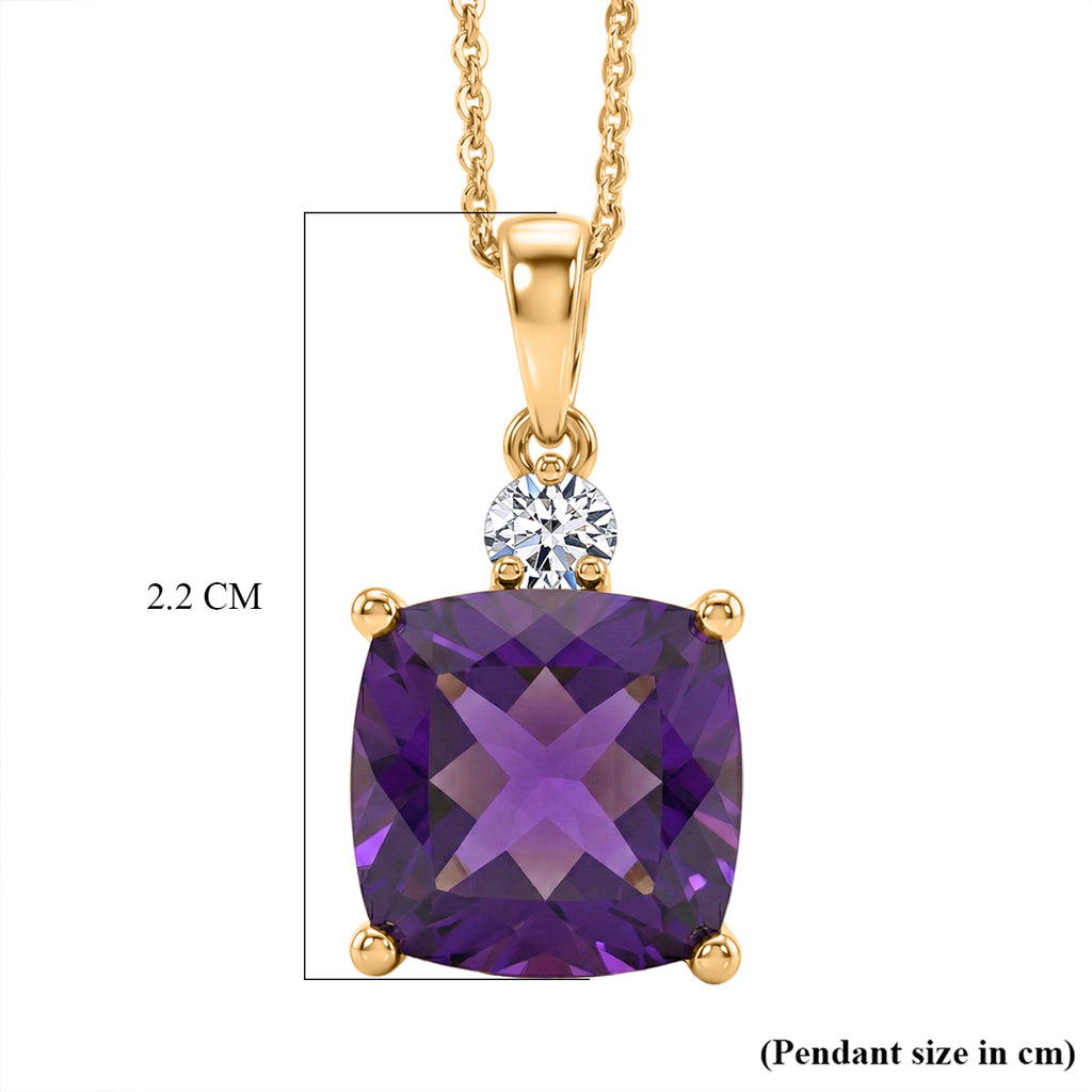 AAA African Amethyst & Lab Grown Diamond (SI/G-H) Pendant with Chain (Size 20) in 18K Vermeil Yellow Gold Plated Sterling Silver 5.12 Ct._4469195_6