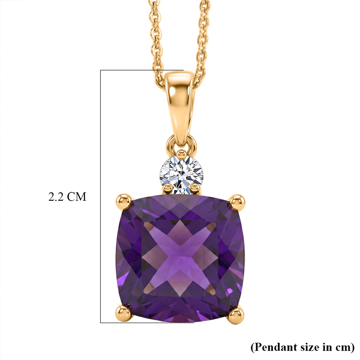 AAA African Amethyst &amp; Lab Grown Diamond (SI/G-H) Pendant with Chain (Size 20) in 18K Vermeil Yellow Gold Plated Sterling Silver 5.12 Ct. V32517647 7