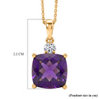 AAA African Amethyst & Lab Grown Diamond (SI/G-H) Pendant with Chain (Size 20) in 18K Vermeil Yellow Gold Plated Sterling Silver 5.12 Ct._4469195_6