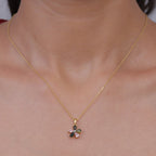 Multi-Tourmaline & Lab Grown Diamond (SI/G-H) Floral Pendant with Chain (Size 20) in Yellow Gold Plated Sterling Silver 1.00 Ct_4469462_1