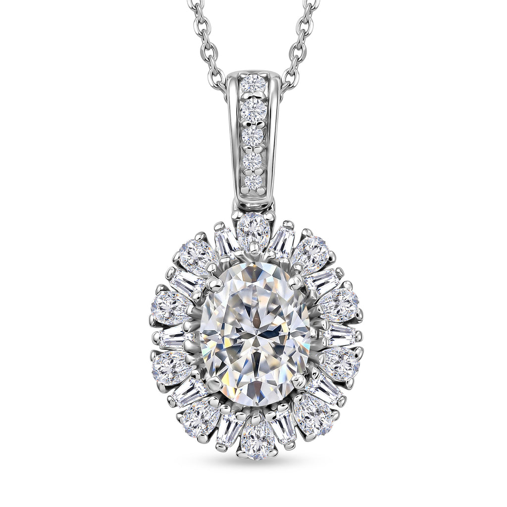 D'Joy - Moissanite Halo Pendant with Chain (Size 20) in Rhodium Overlay Sterling Silver 2.71 Ct._4469504