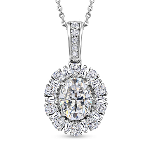 D'Joy - Moissanite Halo Pendant with Chain (Size 20) in Rhodium Overlay Sterling Silver 2.71 Ct.