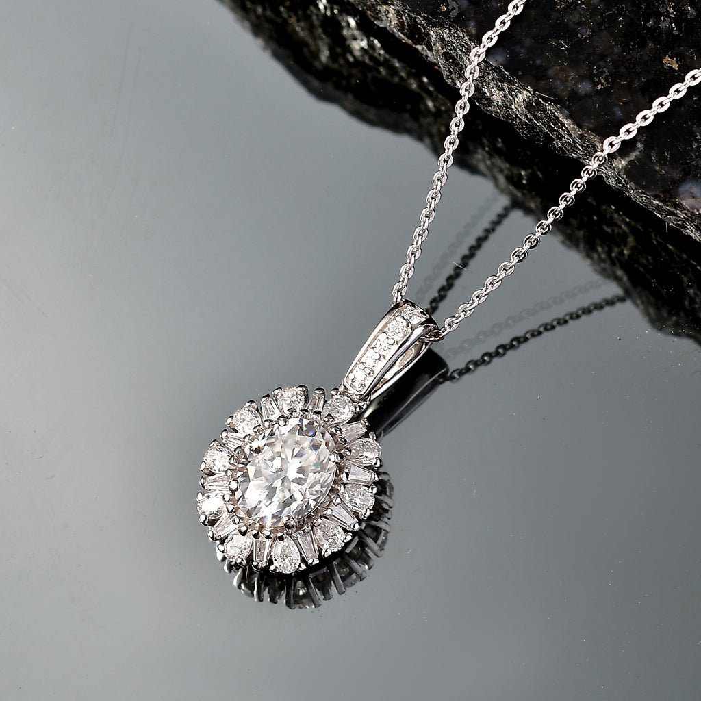D'Joy - Moissanite Halo Pendant with Chain (Size 20) in Rhodium Overlay Sterling Silver 2.71 Ct._4469504_2