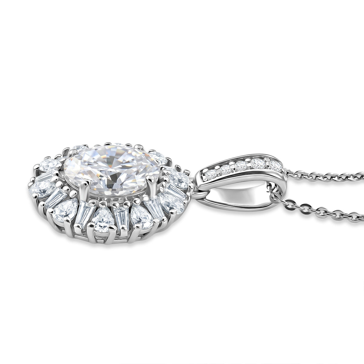 D'Joy - Moissanite Halo Pendant with Chain (Size 20) in Rhodium Overlay Sterling Silver 2.71 Ct. V32518967 4