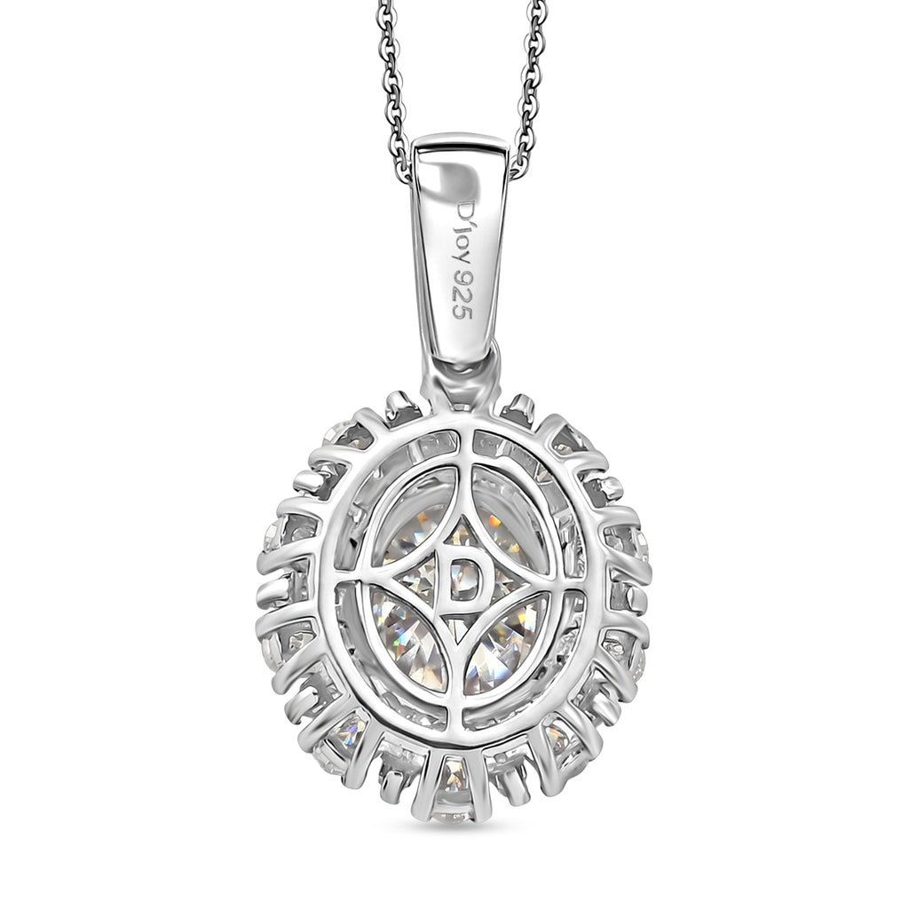 D'Joy - Moissanite Halo Pendant with Chain (Size 20) in Rhodium Overlay Sterling Silver 2.71 Ct._4469504_4