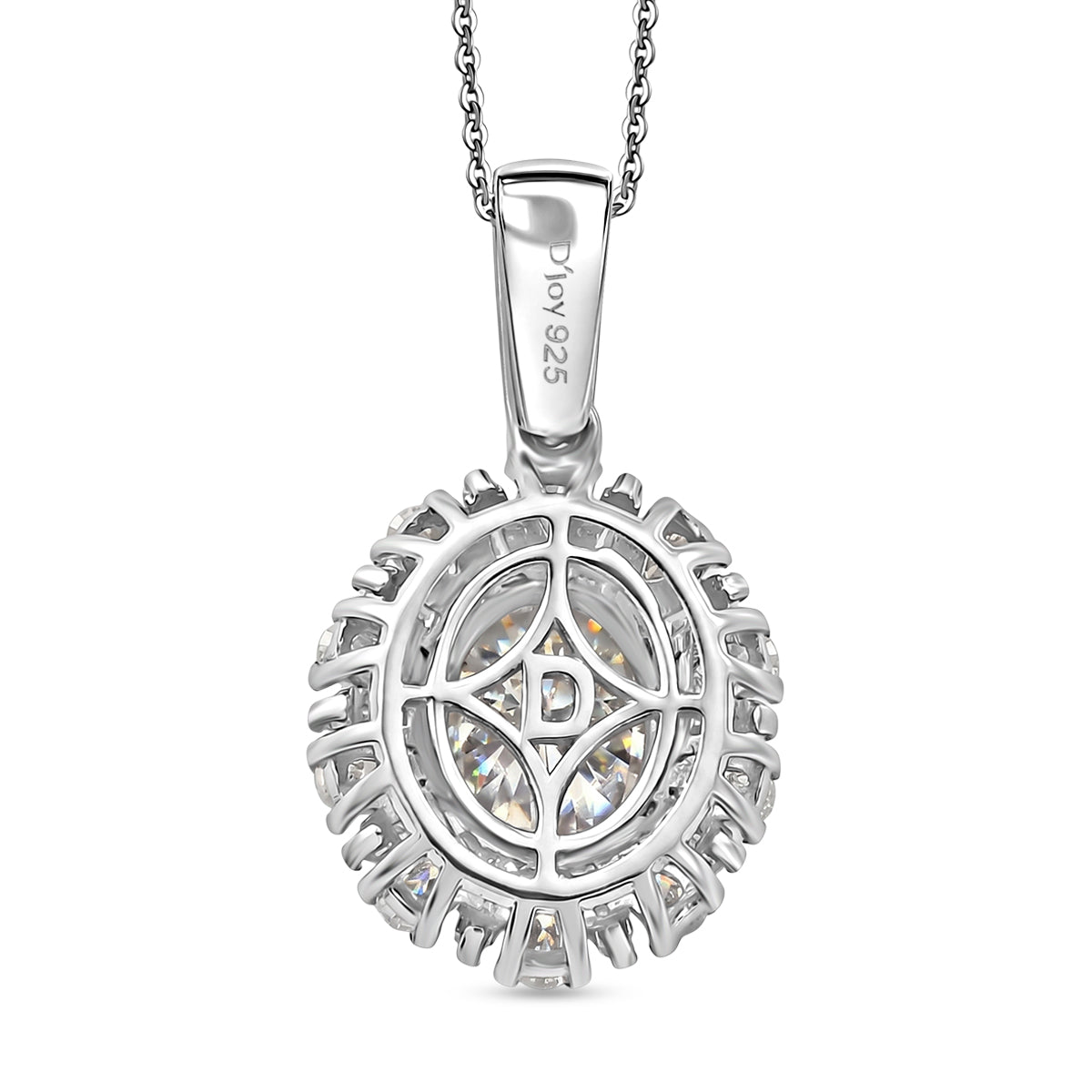 D'Joy - Moissanite Halo Pendant with Chain (Size 20) in Rhodium Overlay Sterling Silver 2.71 Ct. V32518967 5