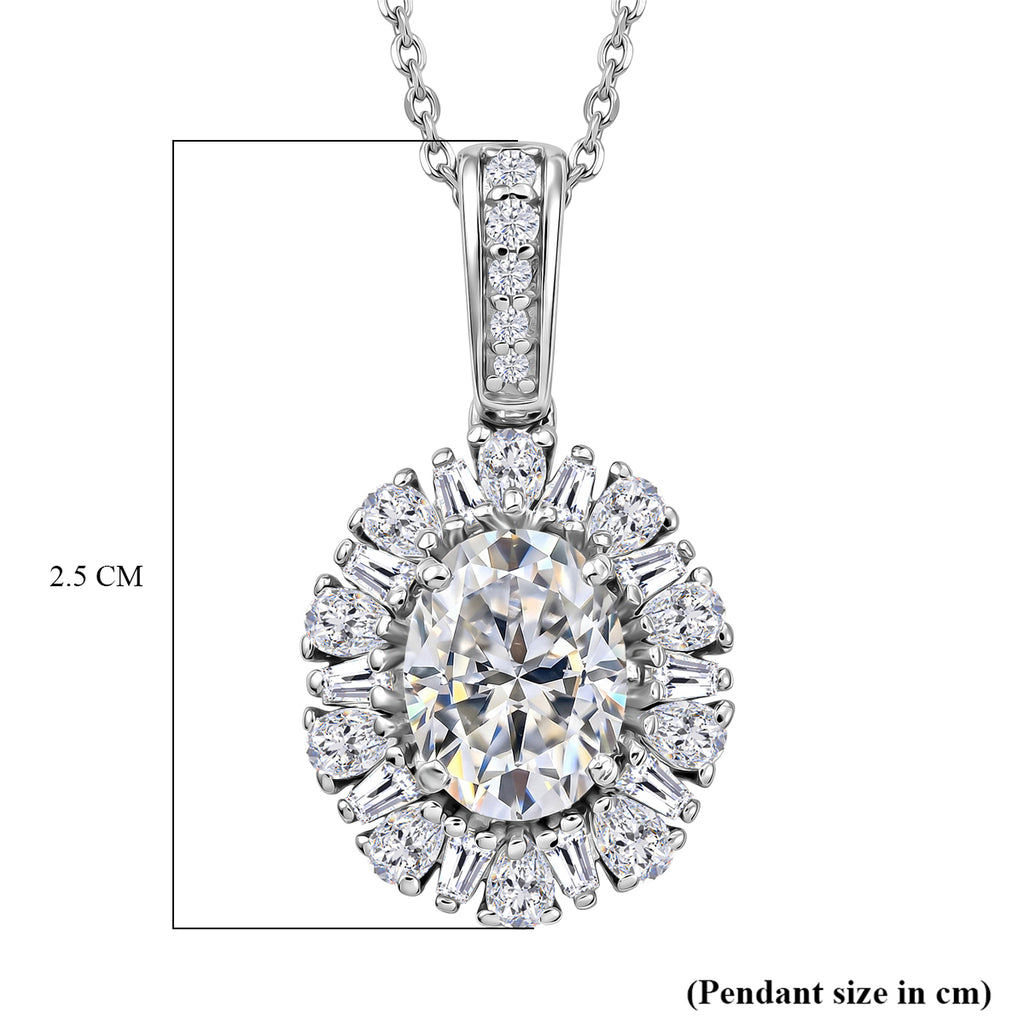 D'Joy - Moissanite Halo Pendant with Chain (Size 20) in Rhodium Overlay Sterling Silver 2.71 Ct._4469504_5