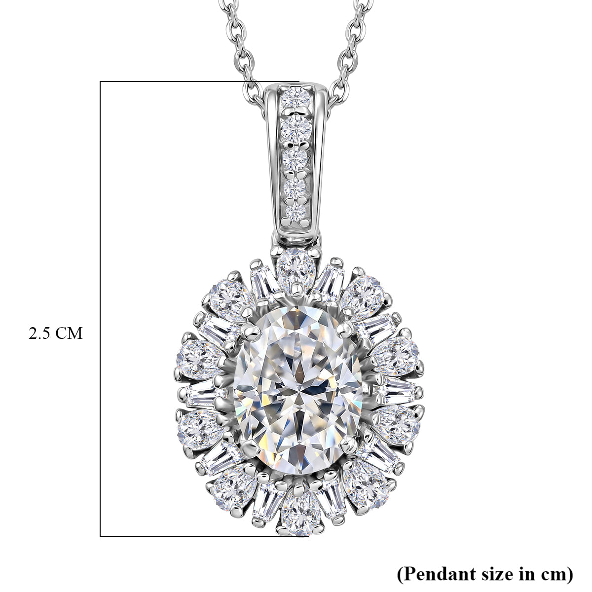 D'Joy - Moissanite Halo Pendant with Chain (Size 20) in Rhodium Overlay Sterling Silver 2.71 Ct. V32518967 6