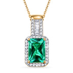 Luxuriant - Lab Grown Colombian Emerald & Lab Grown Diamond (SI/G-H) Halo Pendant with Chain (Size 20) in 18K Vermeil Yellow Gold Plated Sterling Silver 1.70 Ct._4470165