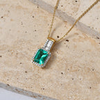 Luxuriant - Lab Grown Colombian Emerald & Lab Grown Diamond (SI/G-H) Halo Pendant with Chain (Size 20) in 18K Vermeil Yellow Gold Plated Sterling Silver 1.70 Ct._4470165_2
