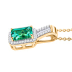 Luxuriant - Lab Grown Colombian Emerald & Lab Grown Diamond (SI/G-H) Halo Pendant with Chain (Size 20) in 18K Vermeil Yellow Gold Plated Sterling Silver 1.70 Ct._4470165_3