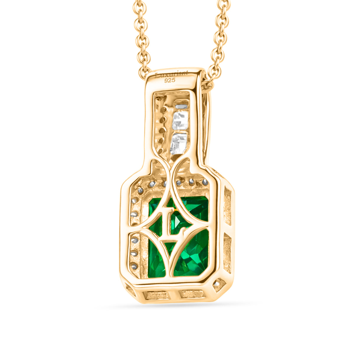Luxuriant - Lab Grown Colombian Emerald &amp; Lab Grown Diamond (SI/G-H) Halo Pendant with Chain (Size 20) in 18K Vermeil Yellow Gold Plated Sterling Silver 1.70 Ct. 4470165 5